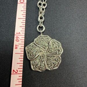 Lois Hill Sterling Silver Necklace Pendant Flower Adjustable Toggle Paisley